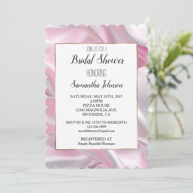 Invitation Fête des mariées blanche rose soyeux (Debout devant)