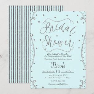 Invitation Fête des mariées bleu clair et argent