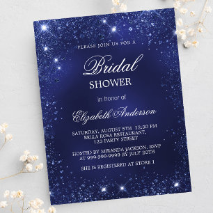Invitation Fête des mariées bleu marine scintille élégant
