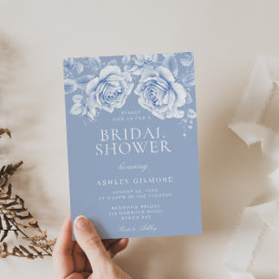 Invitation Fête des mariées Bleue Élégante Rose vintage