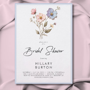 Invitation Fête des mariées bleue Fleur sauvage Pressée moder