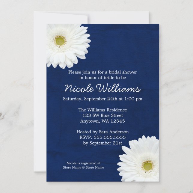 Invitation Fête des mariées bleue marine White Daisy (Devant)