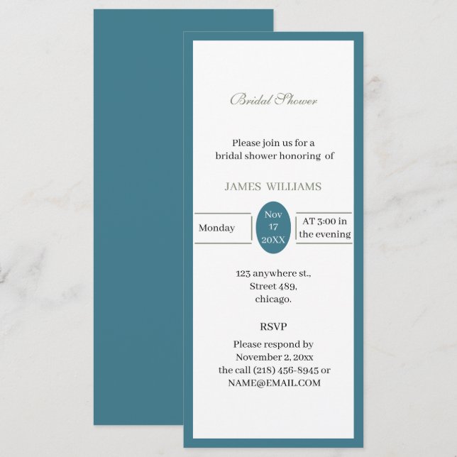 Invitation Fête des mariées bleue simple personnalisée (Devant / Derrière)