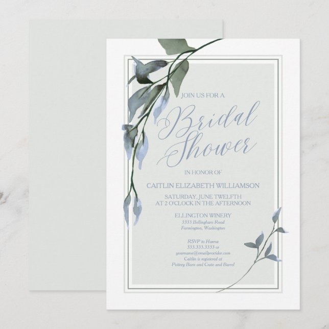 Invitation Fête des mariées bleue verte Floral (Devant / Derrière)