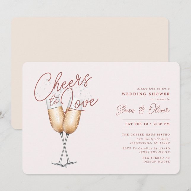 Invitation Fête des mariées Blush pour l'amour (Devant / Derrière)