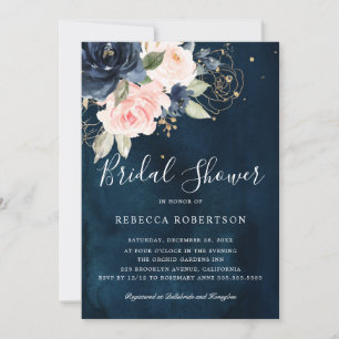 Invitation Fête des mariées Boho bleu bleu bleu rose marine