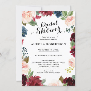 Invitation Fête des mariées Boho de la Rose bleu de la marine