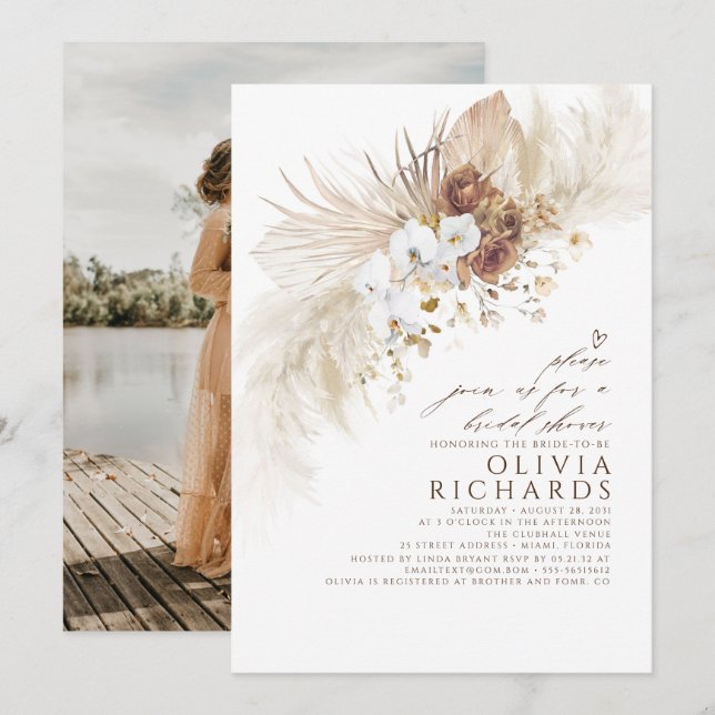 Invitation Fête des mariées Boho de la Terre et des Fleurs Bl (Devant / Derrière)