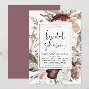 Invitation Fête des mariées Boho Dusty rose bordeaux