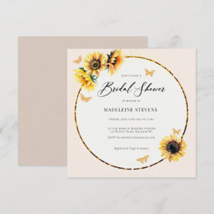 Invitation Fête des mariées Boho en or des tournesols rustiqu