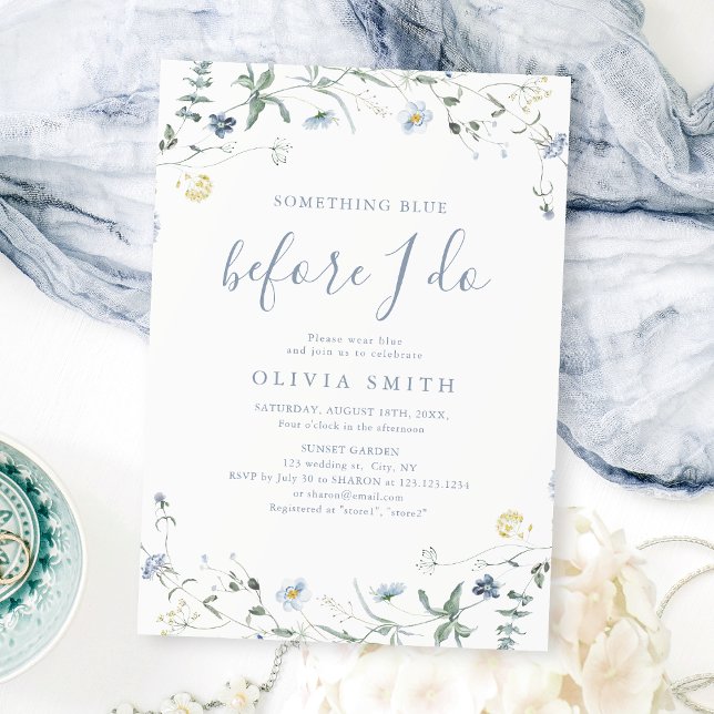 Invitation Fête des mariées Boho Fleur sauvage bleu (Something Blue Wildflower Boho Bridal Shower Invitation)