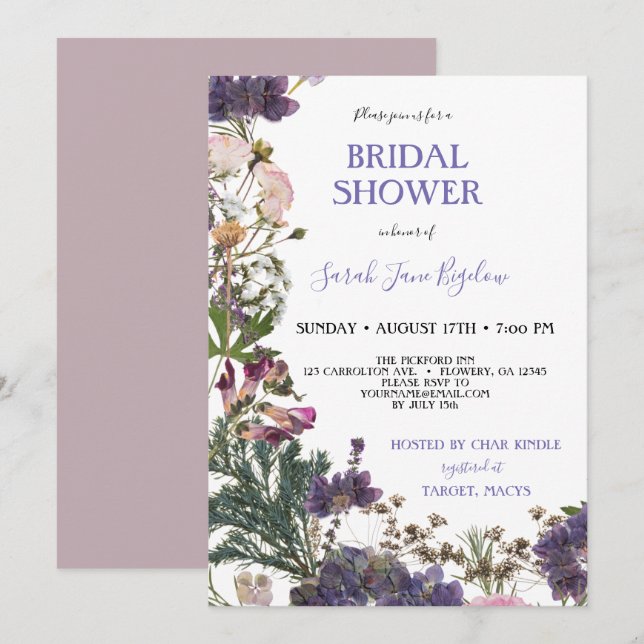Invitation Fête des mariées Boho Fleur sauvage Pressé Budget (Devant / Derrière)