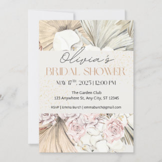 Invitation Fête des mariées Boho Pampas et Blush Rose