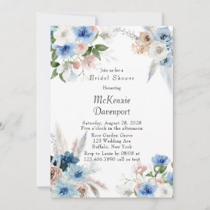 Invitation Fête des mariées Boho Pink et Blue Peony