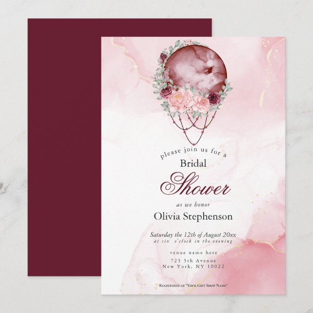 Invitation Fête des mariées Boho Pleine lune marron rose (Devant / Derrière)