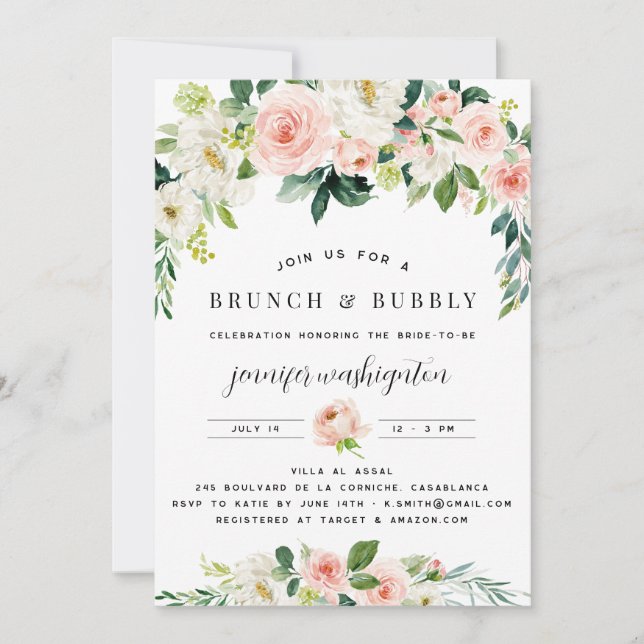 Invitation Fête des mariées Boho Rose Blush Florals (Devant)