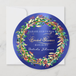 Invitation Fête des mariées Bois Cobalt Floral Vert Or