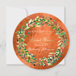 Invitation Fête des mariées Bois Orange Floral Vert Or