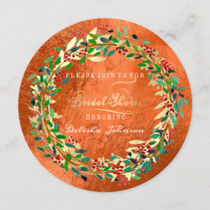 Invitation Fête des mariées Bois Orange Floral Vert Or