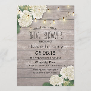 Invitation Fête des mariées Bois rustique Lumières Hydrangea 