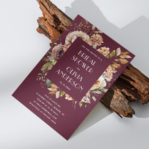 Invitation Fête des mariées bordeaux foncé   Elegant Boho Chi