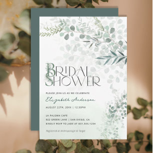 Invitation Fête des mariées botanique Eucalyptus Code QR
