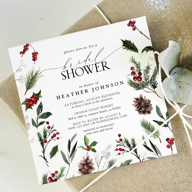 Invitation Fête des mariées botanique Festive de Pin d'hiver  (Bridal Shower Invitation!)
