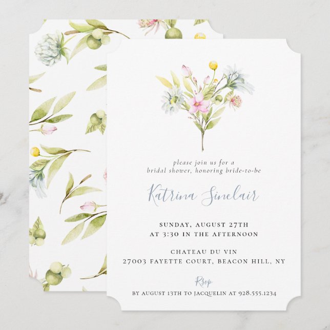 Invitation Fête des mariées Bouquet Fleur sauvage d'été (Devant / Derrière)