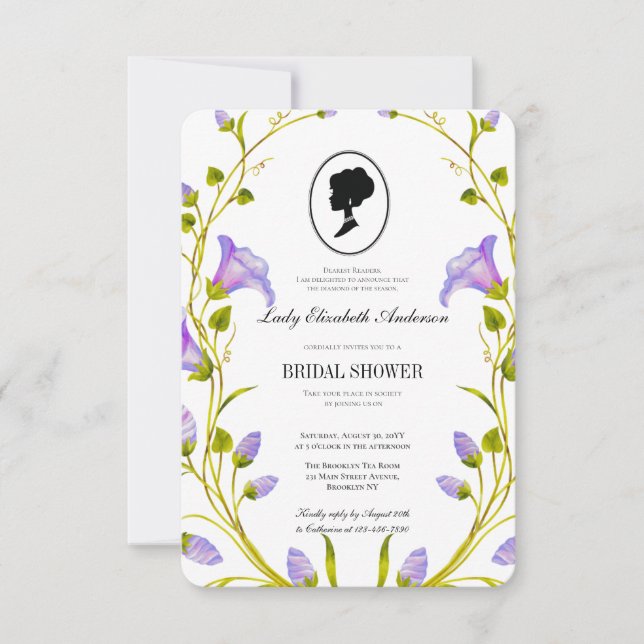 Invitation Fête des mariées Bridgerton fleur sauvage violet b (Devant)