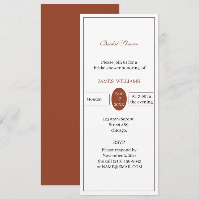 Invitation Fête des mariées Brown personnalisée (Devant / Derrière)