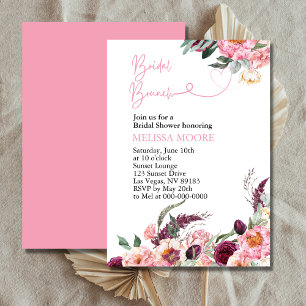 Invitation Fête des mariées Brunch Boho rose Bourgogne Rose