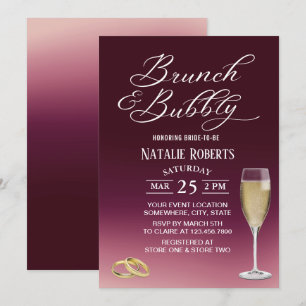 Invitation Fête des mariées Brunch & Bubbly Burgundy Red Ombr