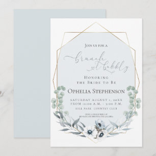 Invitation FÊTE DES MARIÉES   Brunch & Bubbly Dusty Blue Flor