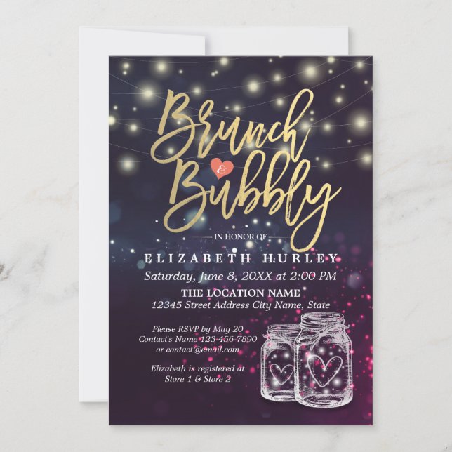Invitation Fête des mariées Brunch Bubbly Mason Jar Purple Li (Devant)