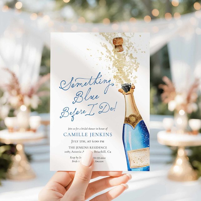 Invitation Fête des mariées Brunch Champagne Bleu (Something Blue Before I do! Brunch and Bubbly Bridal Shower Invitation)
