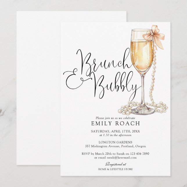 Invitation Fête des mariées Brunch Et Bubbly Pearls (Devant / Derrière)