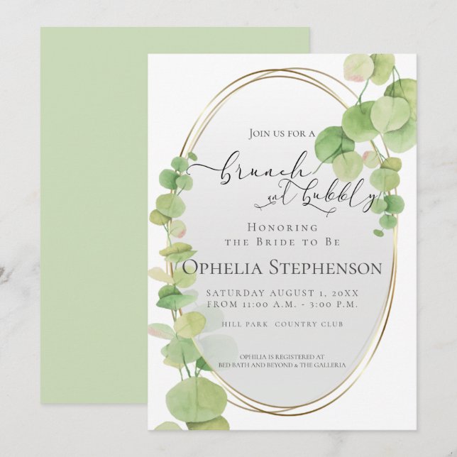 Invitation FÊTE DES MARIÉES | Brunch et Eucalyptus mousseux (Devant / Derrière)