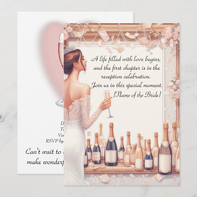 Invitation "Fête des mariées Bubbly Champagne Célébration (Devant / Derrière)