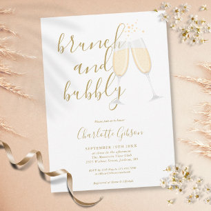 Invitation Fête des mariées Bubbly Gold Signature Script Brun