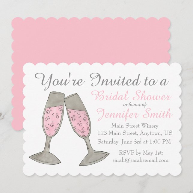 Invitation Fête des mariées Bubbly Pink Champagne Toast Chefs (Devant / Derrière)