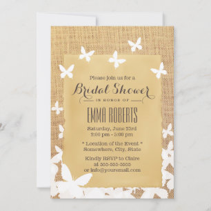 Invitation Fête des mariées Burlap stylé Flying Butterflies