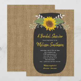 Invitation Fête des mariées Burlap Sunflower Chalk Mason Jar