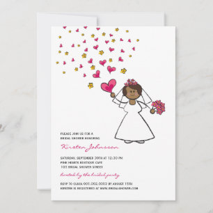 Invitation Fête des mariées Cartoon Mariée Fuchsia Coeurs