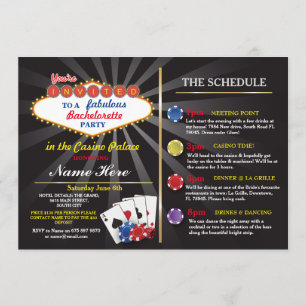 Invitation Fête des mariées Casino Vegas Itinéraire Bachelore