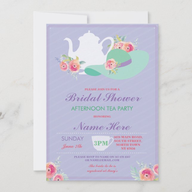 Invitation Fête des mariées Casquette Bachelorette Tea Party  (Devant)