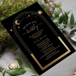 Invitation Fête des mariées céleste d'or noir mystique