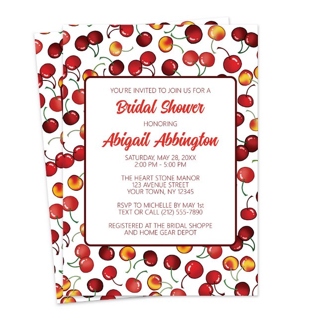 Invitation Fête des mariées cerises (Cherries Bridal Shower Invitation at Artistically Invited on Zazzle. )
