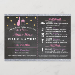 Invitation Fête des mariées Chalk Itinéraire Bachelorette Inv
