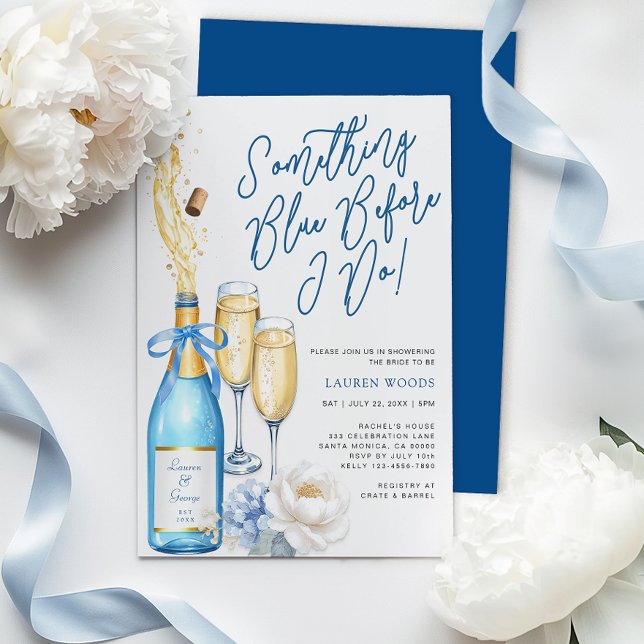 Invitation Fête des mariées Champagne bleu Quelque chose de b (Something Blue Before I do - Bridal Shower Invite)