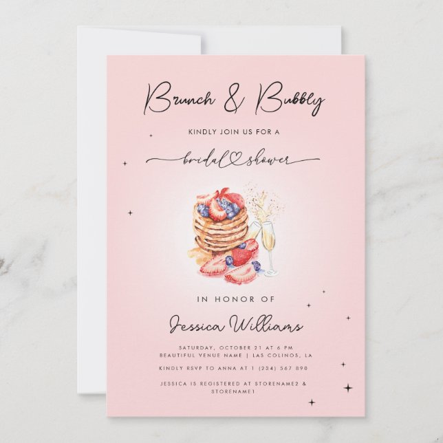 Invitation Fête des mariées Champagne Brunch & Bubbly Pancake (Devant)